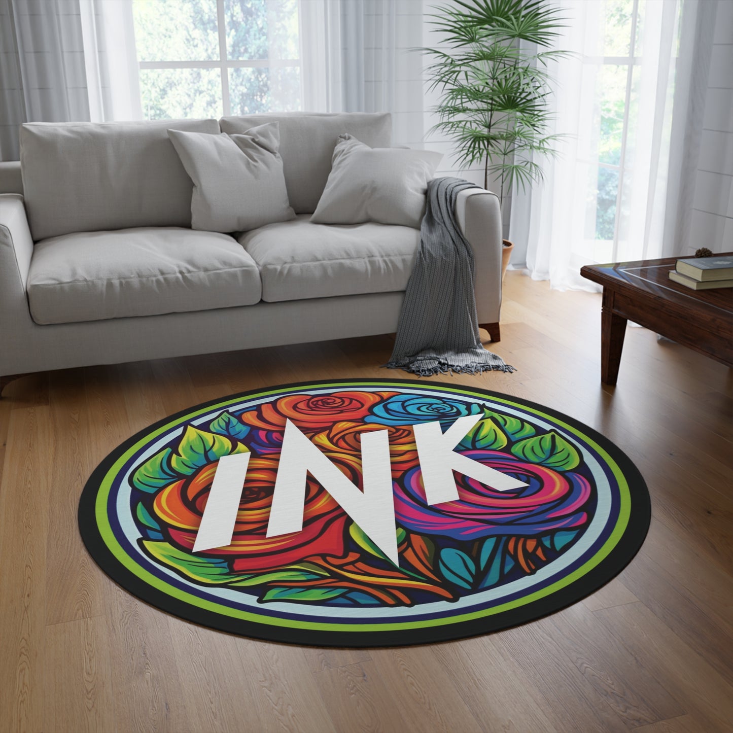 "Bright Rose Round Rug" Green