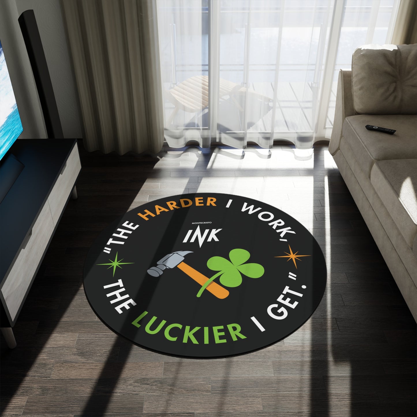 "The Lucky Worker" Round Rug: Embrace Good Luck