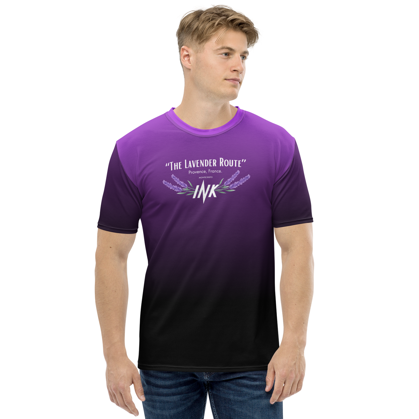 Men's LuxBlend Gradient Tailored Fit Tee with “The Lavender Route” motif