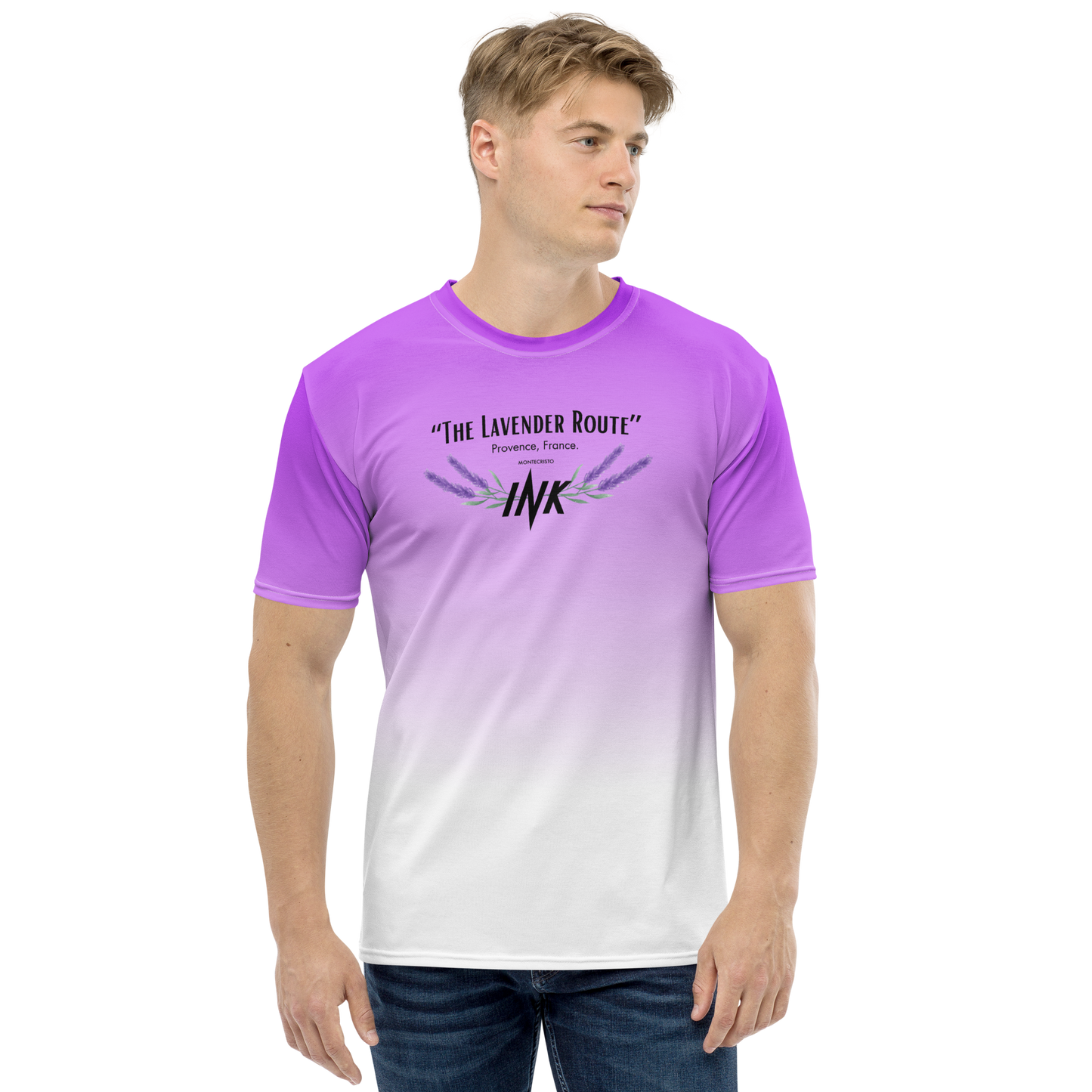 Men's LuxBlend Gradient Tailored Fit Tee with “The Lavender Route” motif