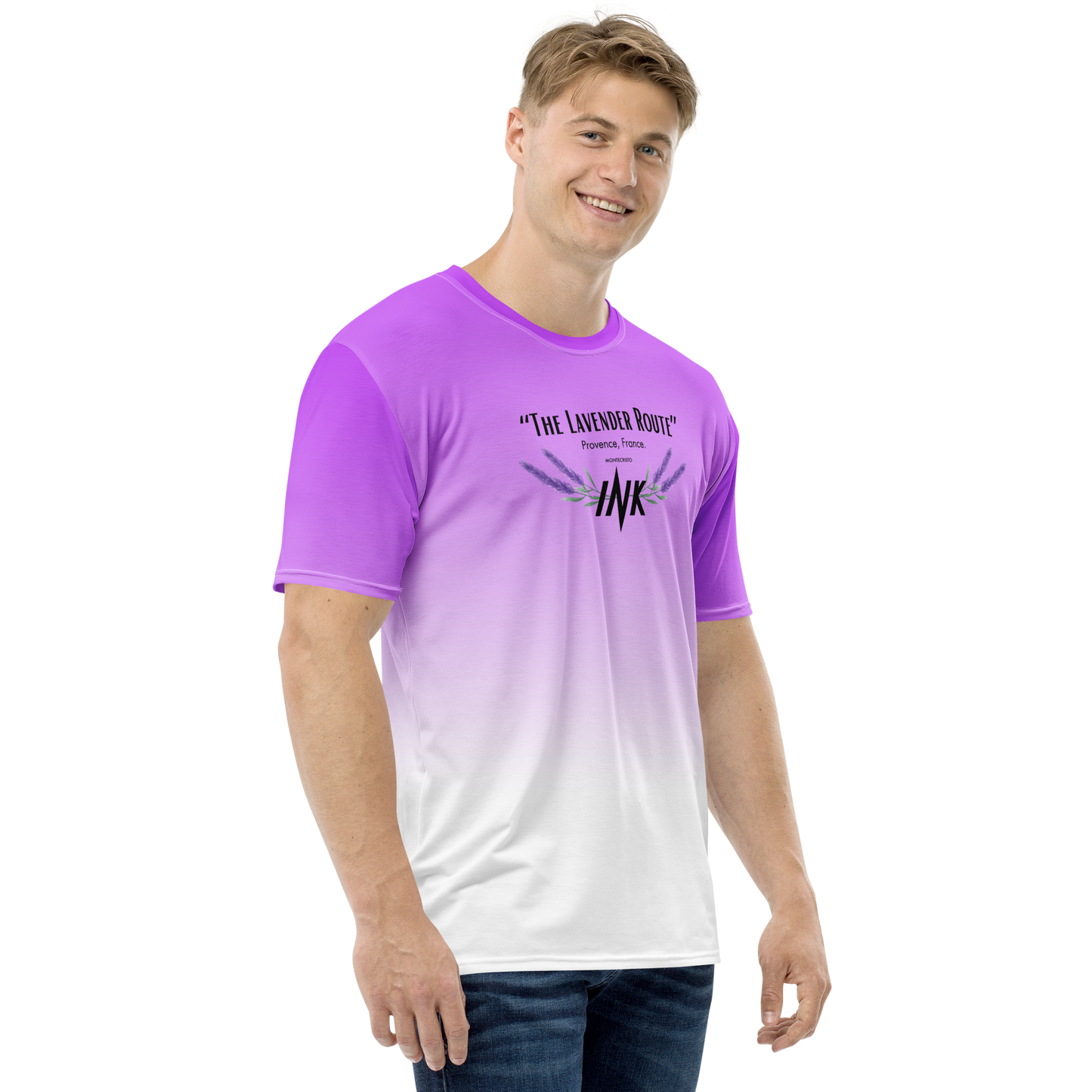 Men's LuxBlend Gradient Tailored Fit Tee with “The Lavender Route” motif