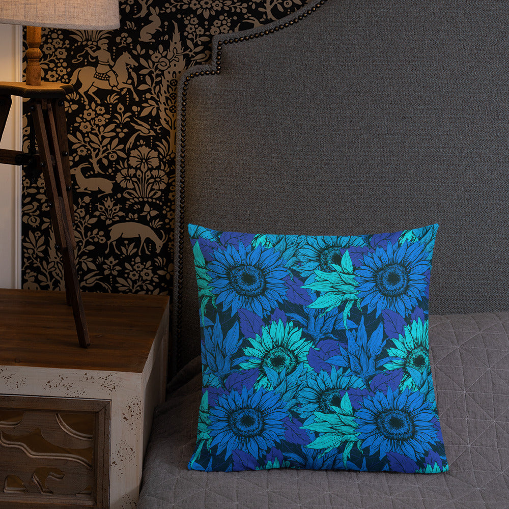 "Sunflowers in Blue" Premium Pillow