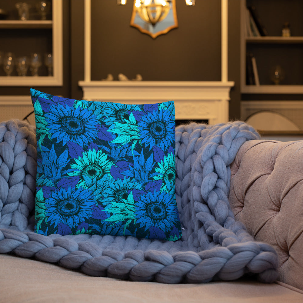 "Sunflowers in Blue" Premium Pillow