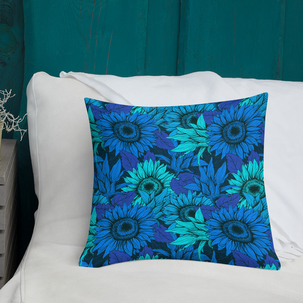 "Sunflowers in Blue" Premium Pillow