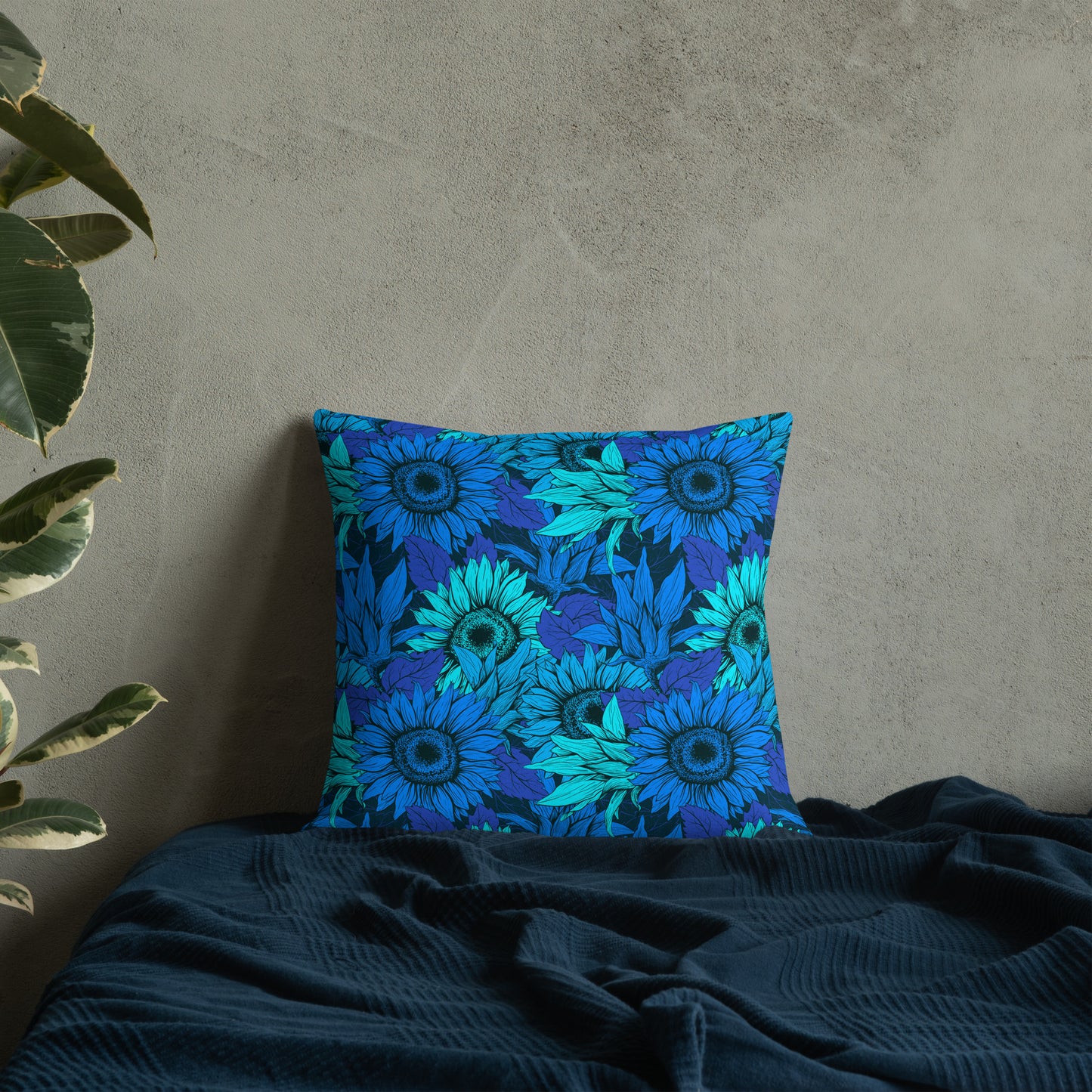 "Sunflowers in Blue" Premium Pillow