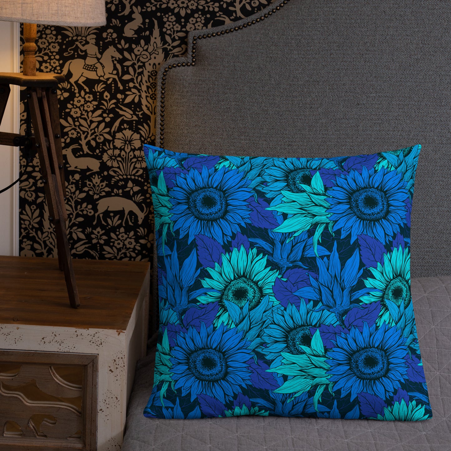 "Sunflowers in Blue" Premium Pillow