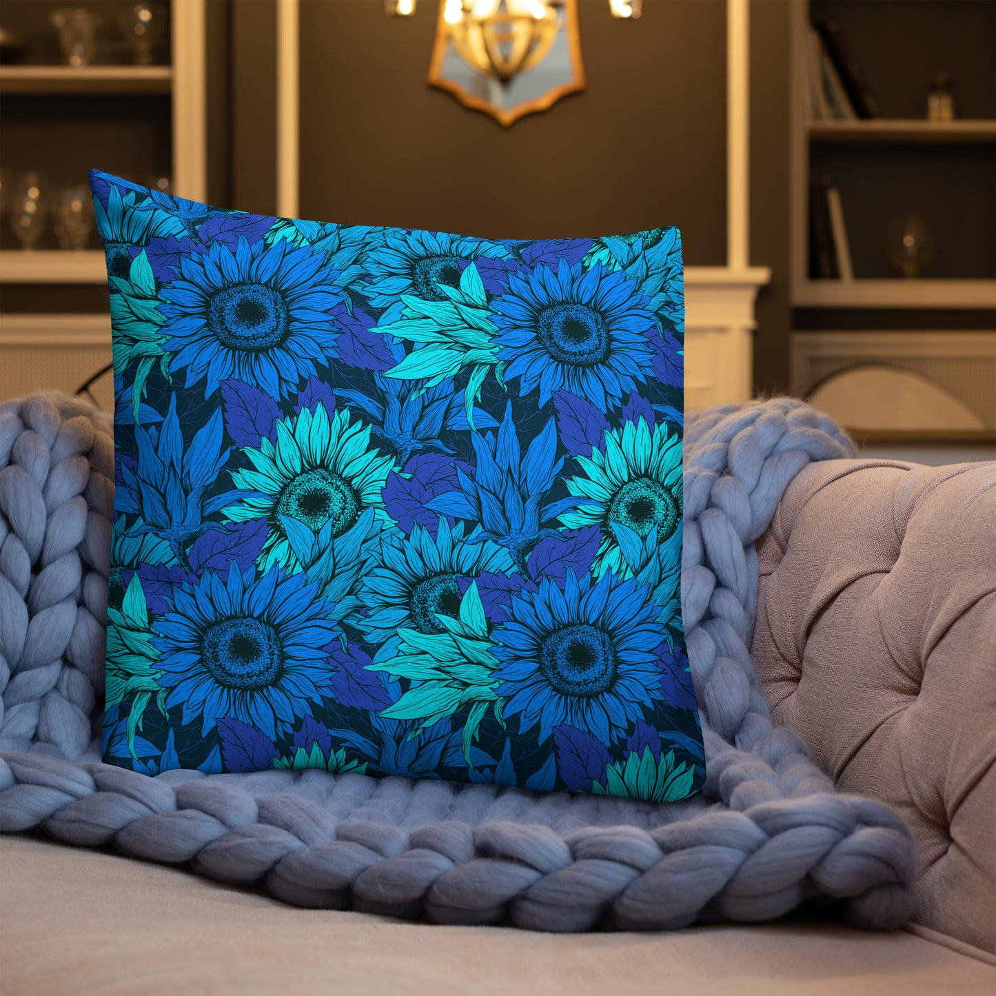 "Sunflowers in Blue" Premium Pillow