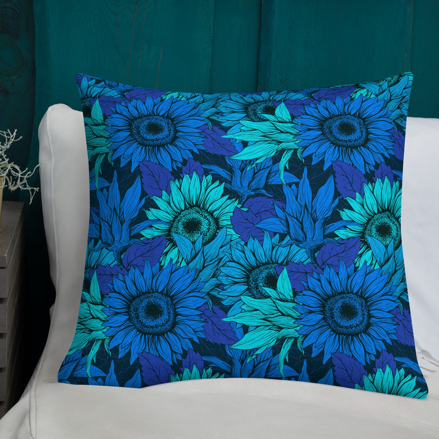 "Sunflowers in Blue" Premium Pillow