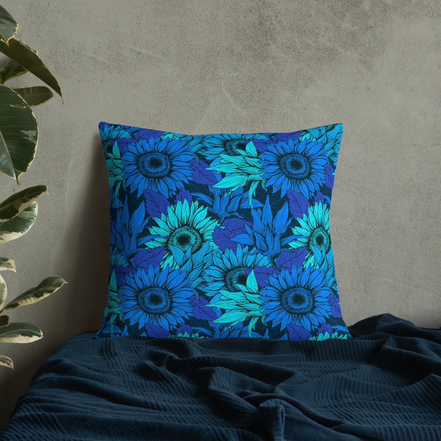 "Sunflowers in Blue" Premium Pillow