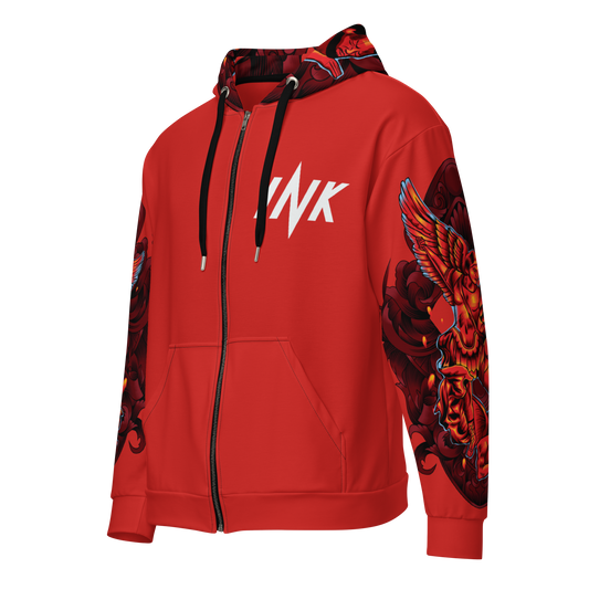 "Saint Michael the Archangel" Iconic Zip hoodie in Crimson Red