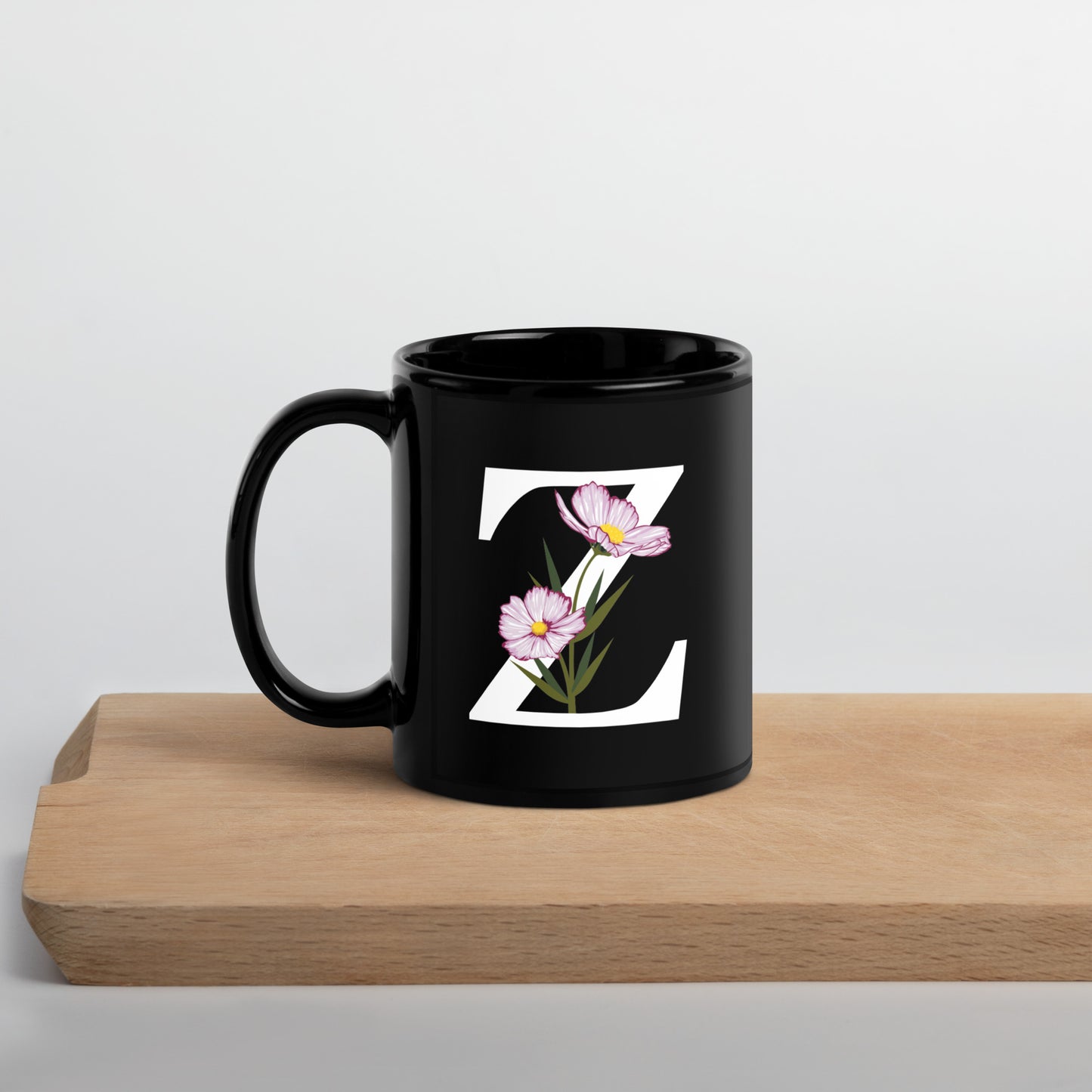 Stylish Glossy Ceramic Mug with Minimalist Initial 'Z' with Flowers motif