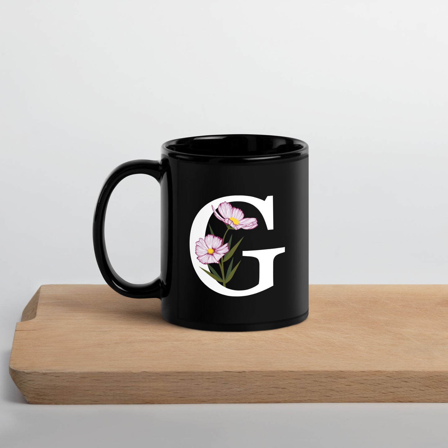 Stylish Glossy Ceramic Mug with Minimalist Initial 'G' with Flowers motif