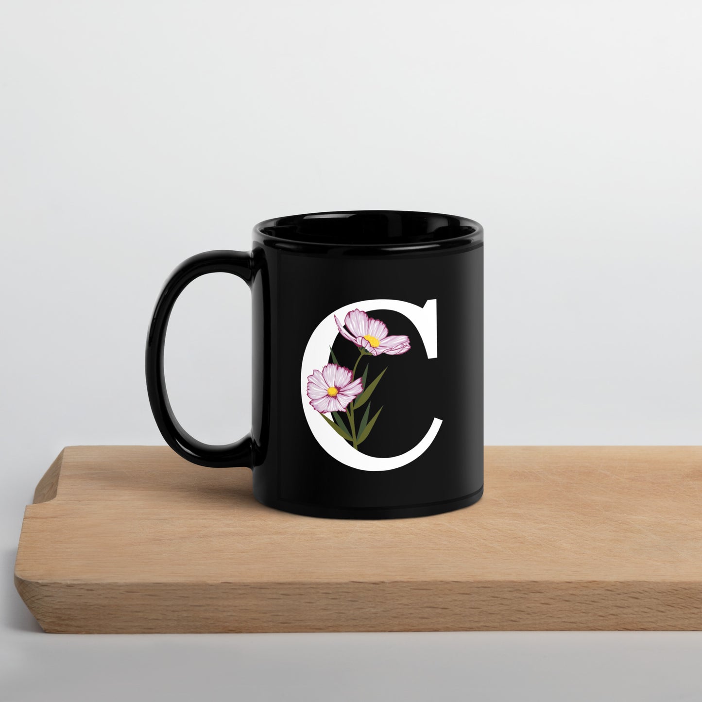 Stylish Glossy Ceramic Mug with Minimalist Initial 'C' with Flowers motif