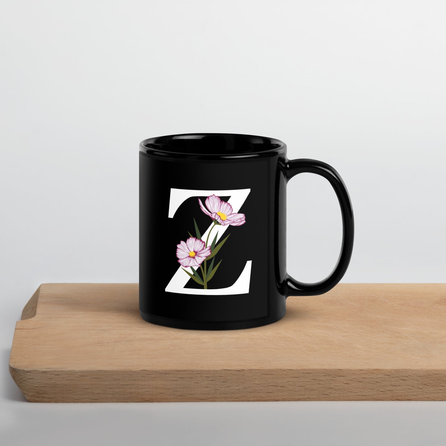 Stylish Glossy Ceramic Mug with Minimalist Initial 'Z' with Flowers motif