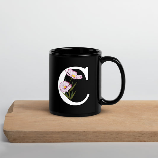 Stylish Glossy Ceramic Mug with Minimalist Initial 'C' with Flowers motif