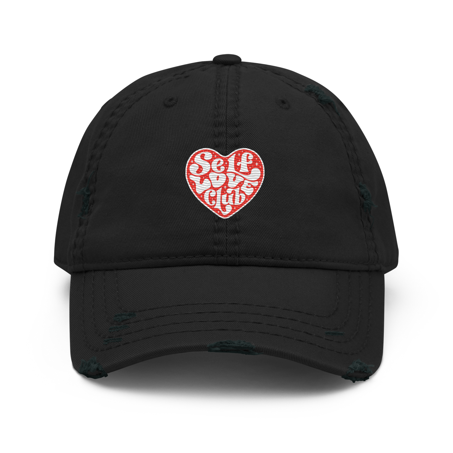 Distressed Faded Dad Hat with "Self Love Club" motif