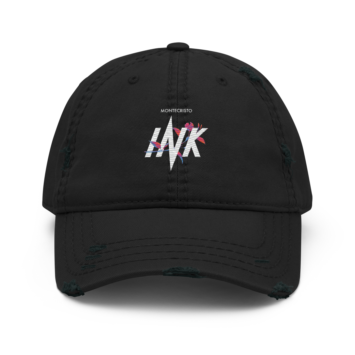 Distressed Faded Dad Hat with "Montecristo Ink Floral" motif