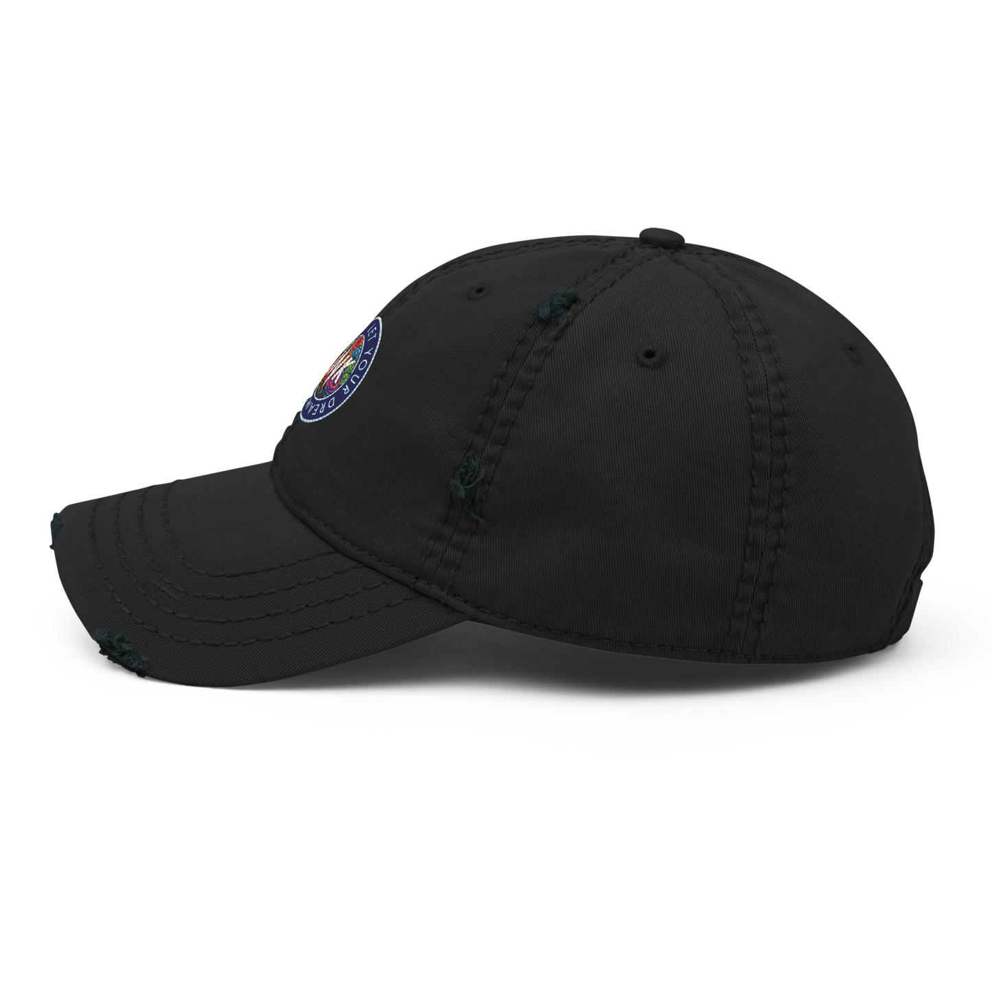 Distressed Faded Dad Hat with "Let Your Dreams Blossom" design