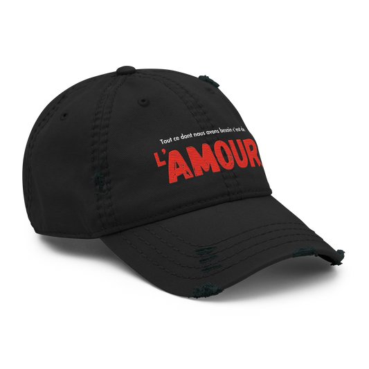 Distressed Faded Dad Hat with Iconic “AMOUR” motif