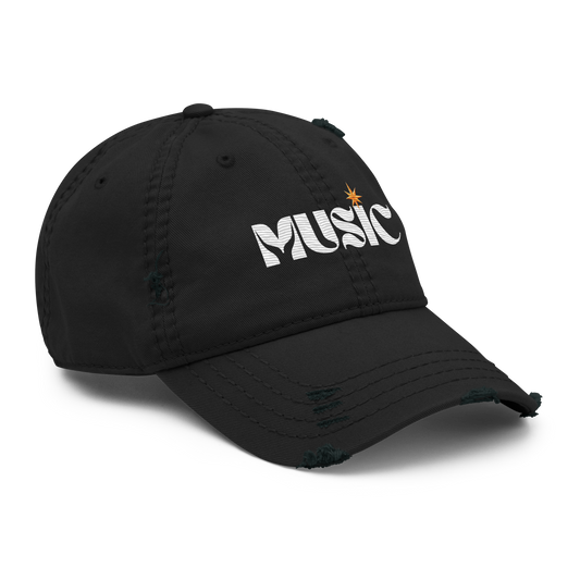 Distressed Faded Dad Hat with "Music" motif