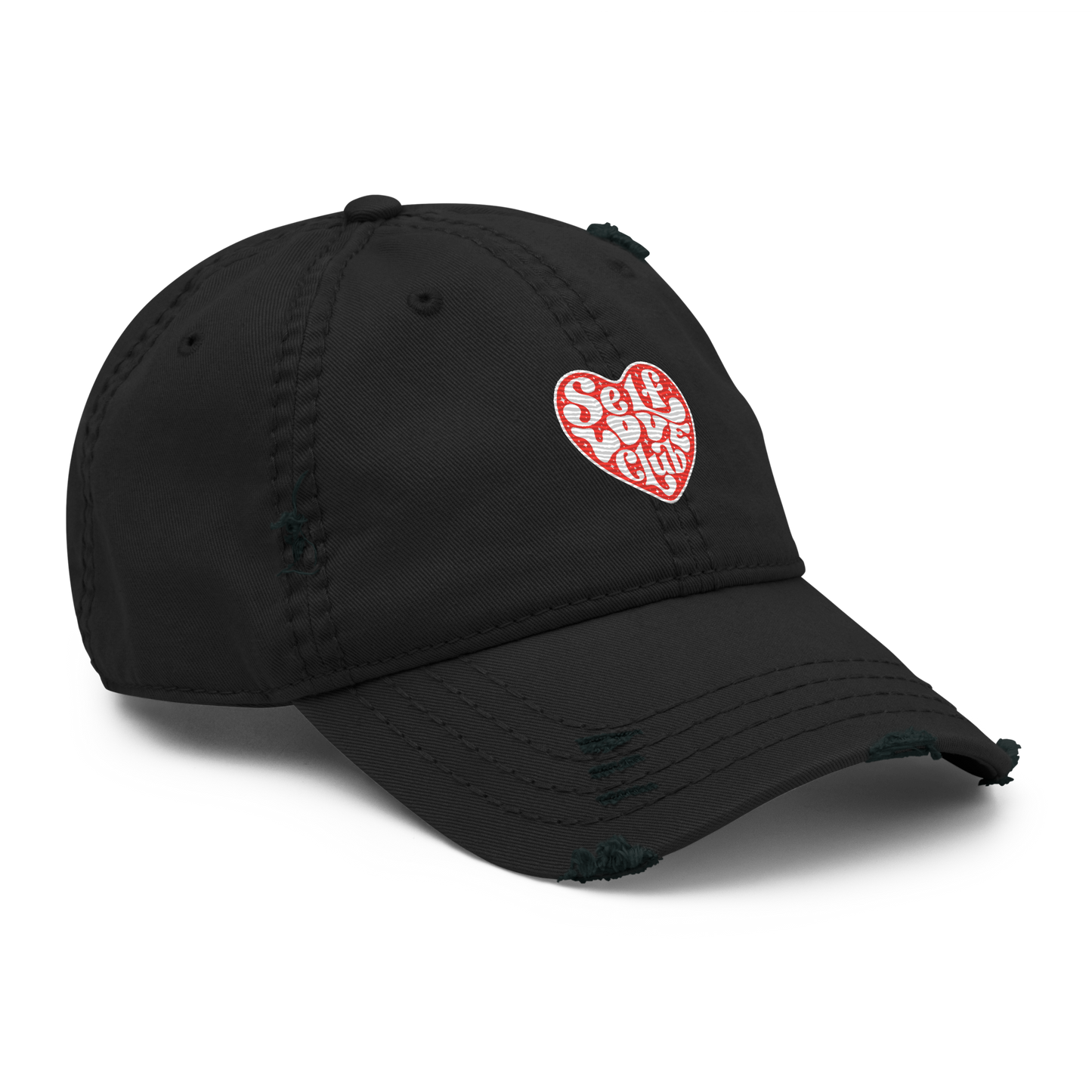 Distressed Faded Dad Hat with "Self Love Club" motif