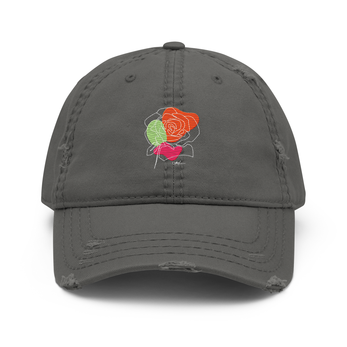 Distressed Faded Dad Hat with "Let Your Dreams Blossom" design