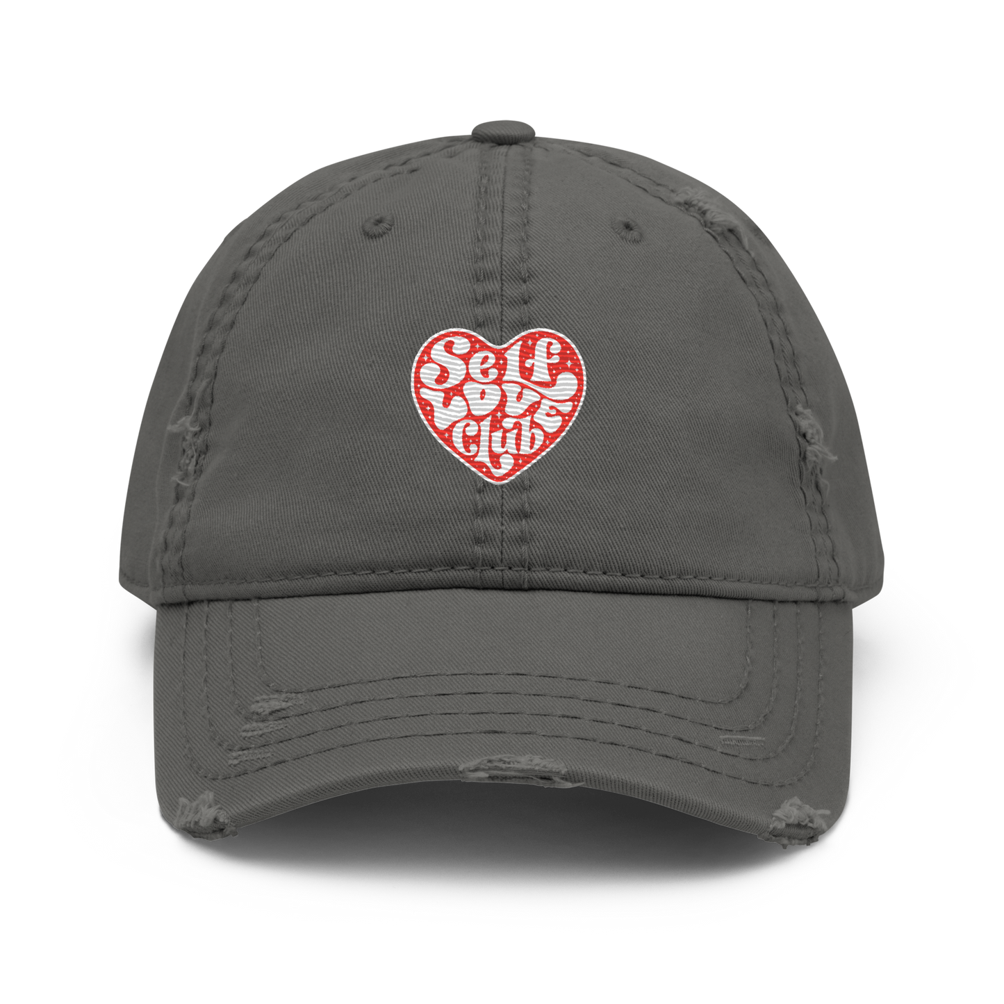 Distressed Faded Dad Hat with "Self Love Club" motif