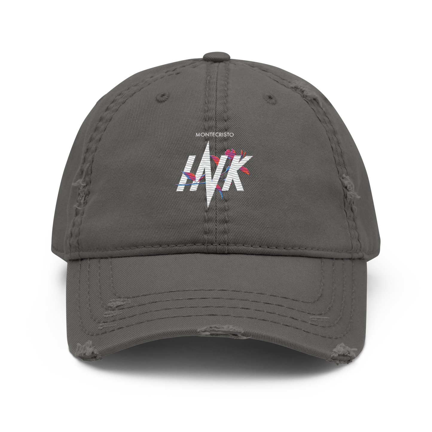 Distressed Faded Dad Hat with "Montecristo Ink Floral" motif