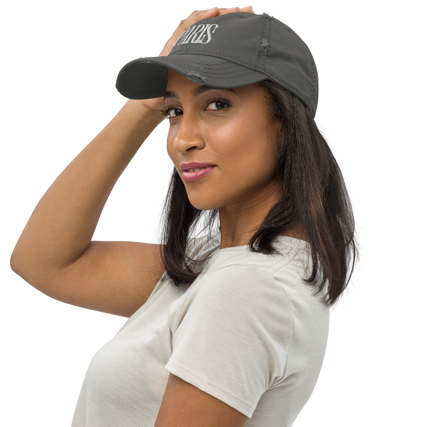 Distressed Faded Dad Hat with “LES CHAMPS ELYSÉES, PARIS” Print