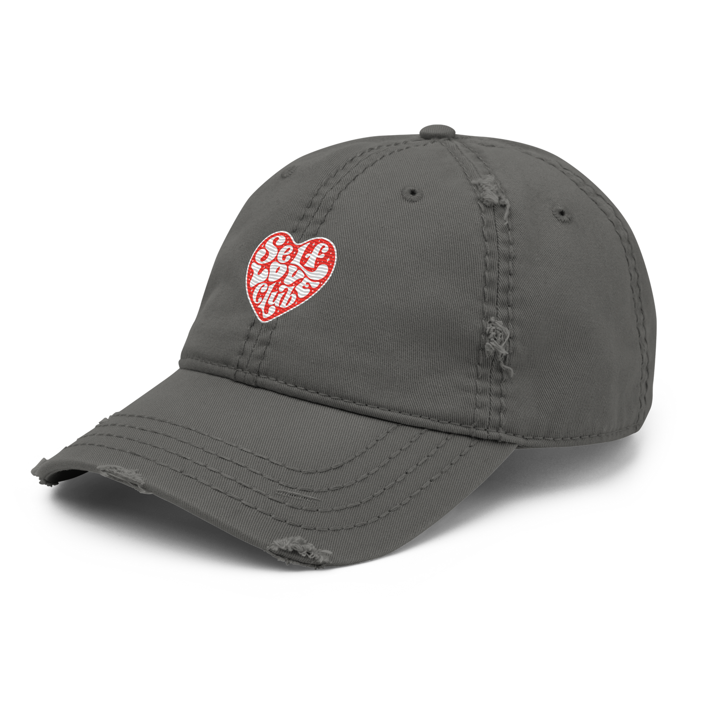 Distressed Faded Dad Hat with "Self Love Club" motif