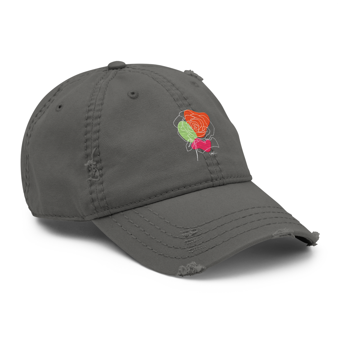 Distressed Faded Dad Hat with "Let Your Dreams Blossom" design