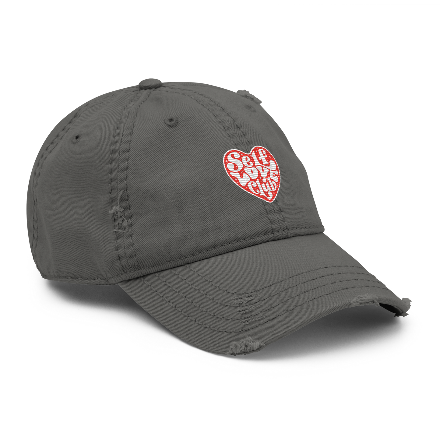 Distressed Faded Dad Hat with "Self Love Club" motif