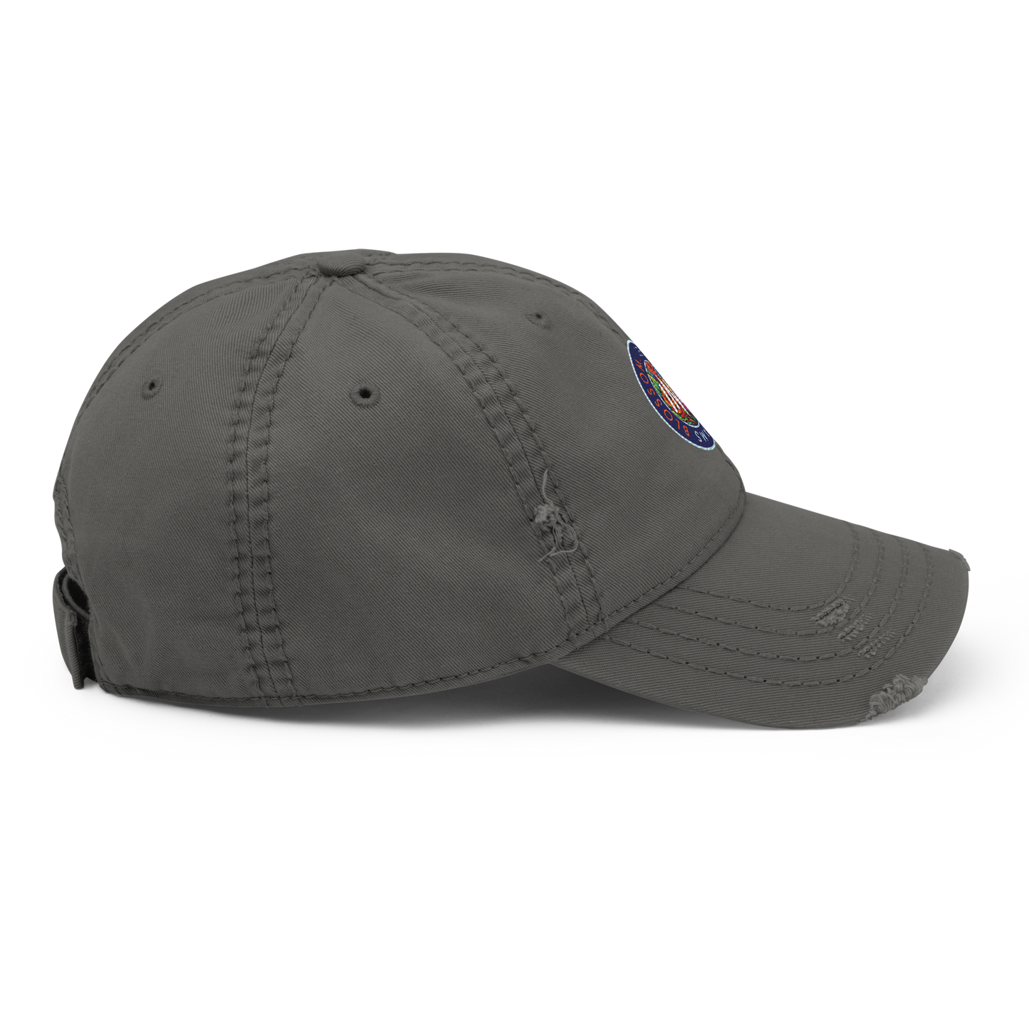 Distressed Faded Dad Hat with "Let Your Dreams Blossom" design