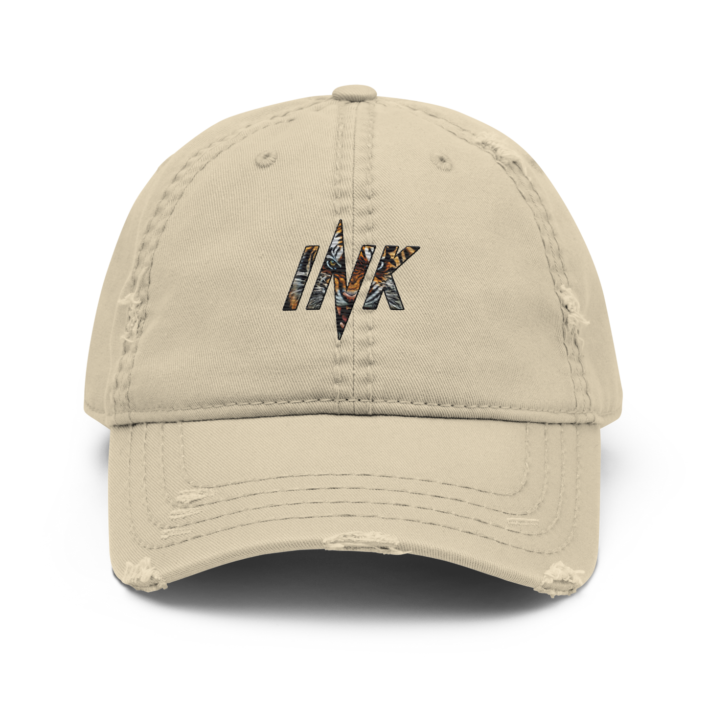 Distressed Faded Dad Hat with “Hungry Tiger Vibes” print