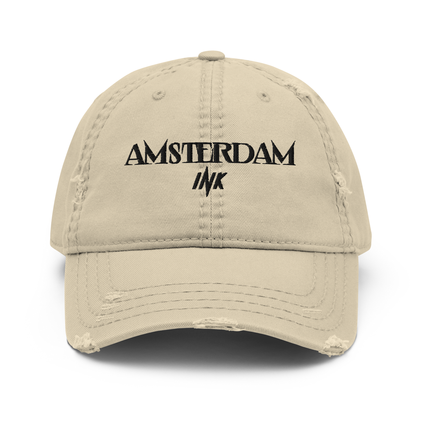 Distressed Faded Dad Hat with “Tulip Mania in Amsterdam” motif