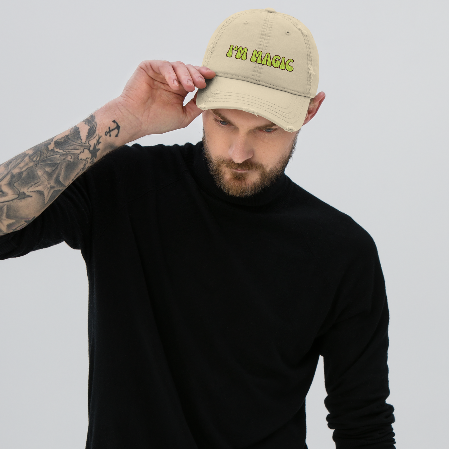 Distressed Faded Dad Hat with “I’m Magic - Ink” print