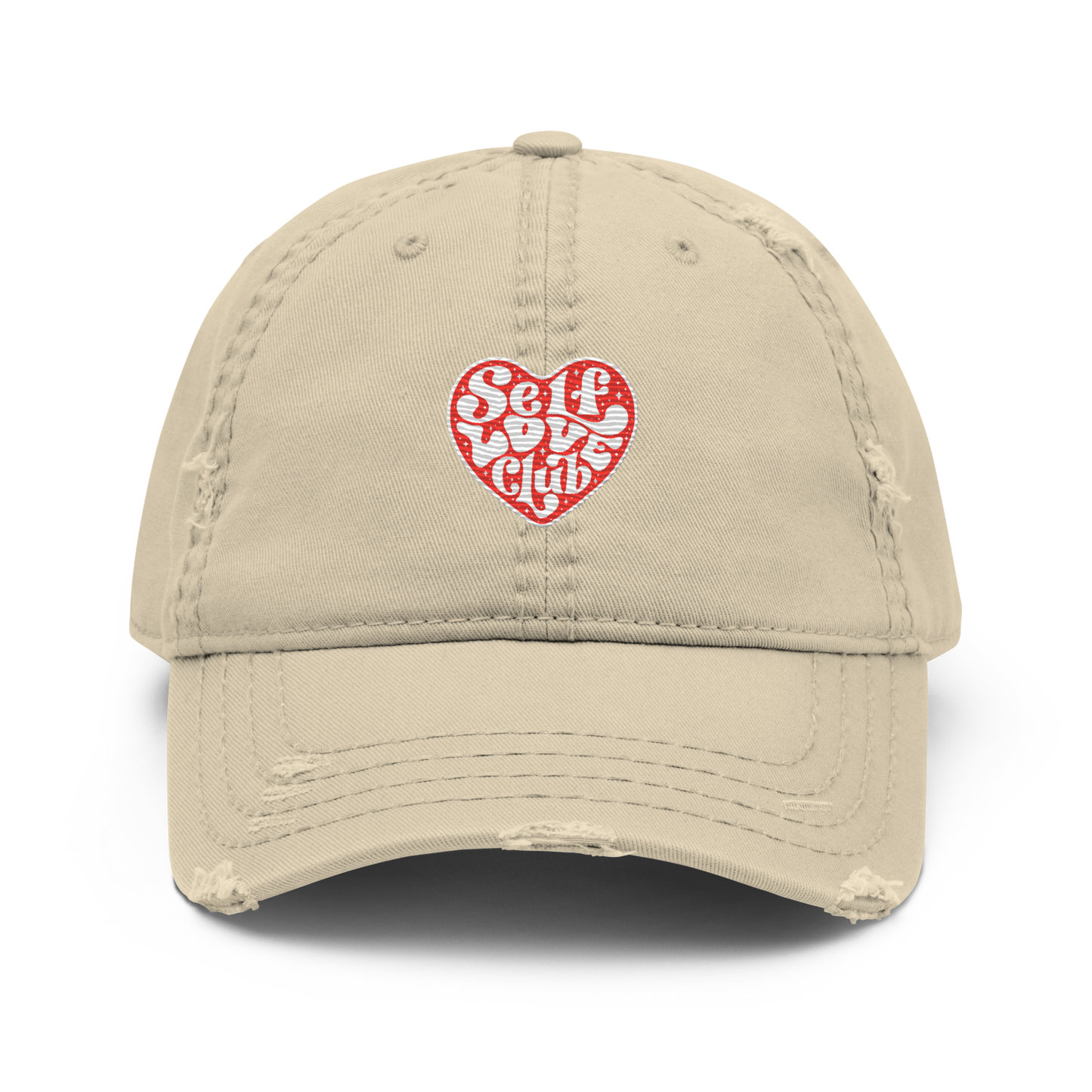 Distressed Faded Dad Hat with "Self Love Club" motif