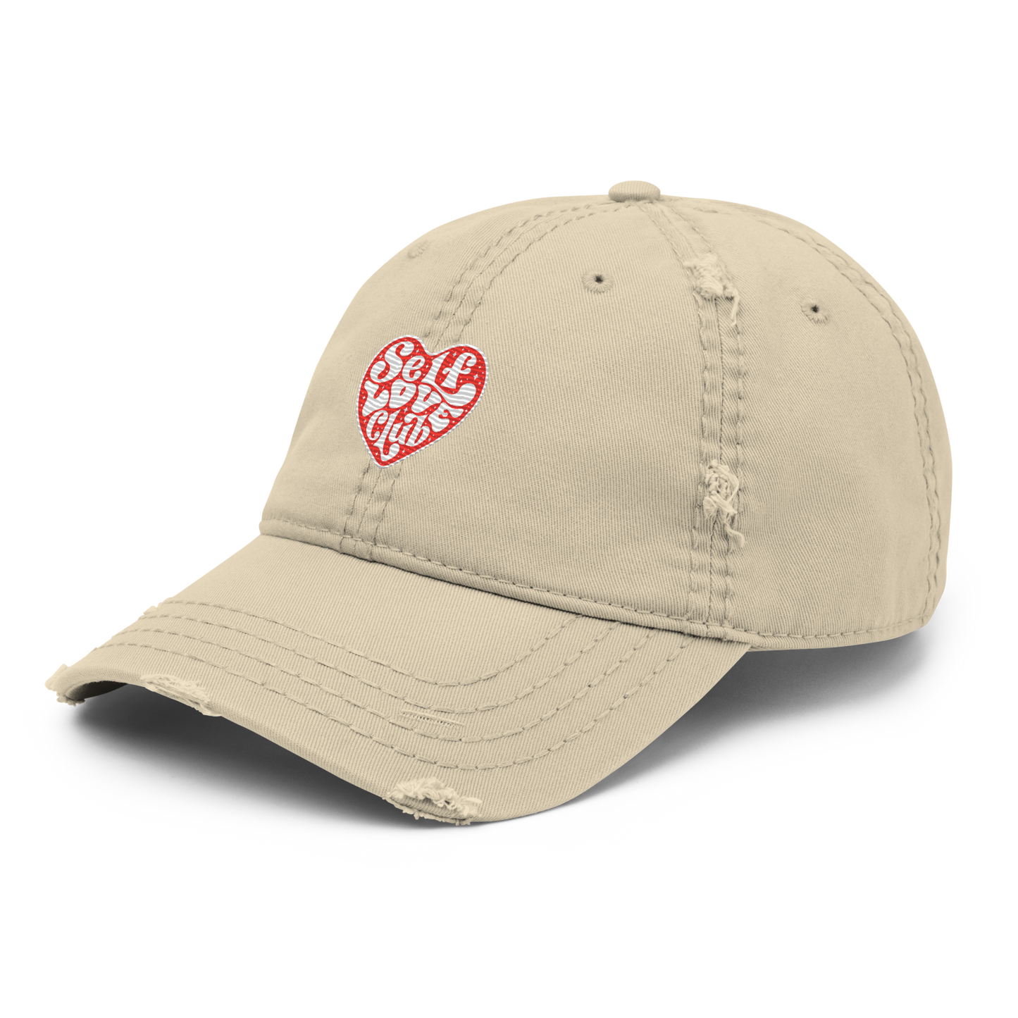 Distressed Faded Dad Hat with "Self Love Club" motif