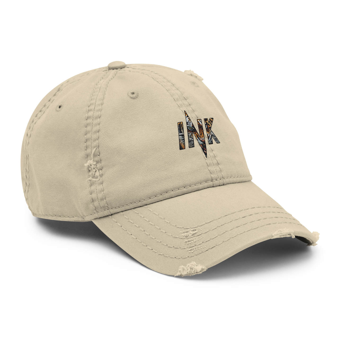 Distressed Faded Dad Hat with “Hungry Tiger Vibes” print