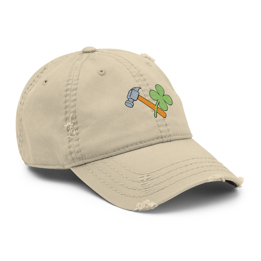 Distressed Faded Dad Hat with Iconic “Lucky Worker” motif