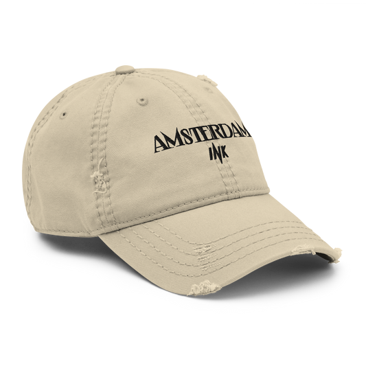 Distressed Faded Dad Hat with “Tulip Mania in Amsterdam” motif