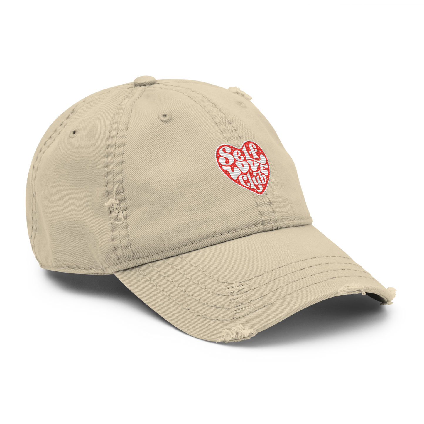 Distressed Faded Dad Hat with "Self Love Club" motif