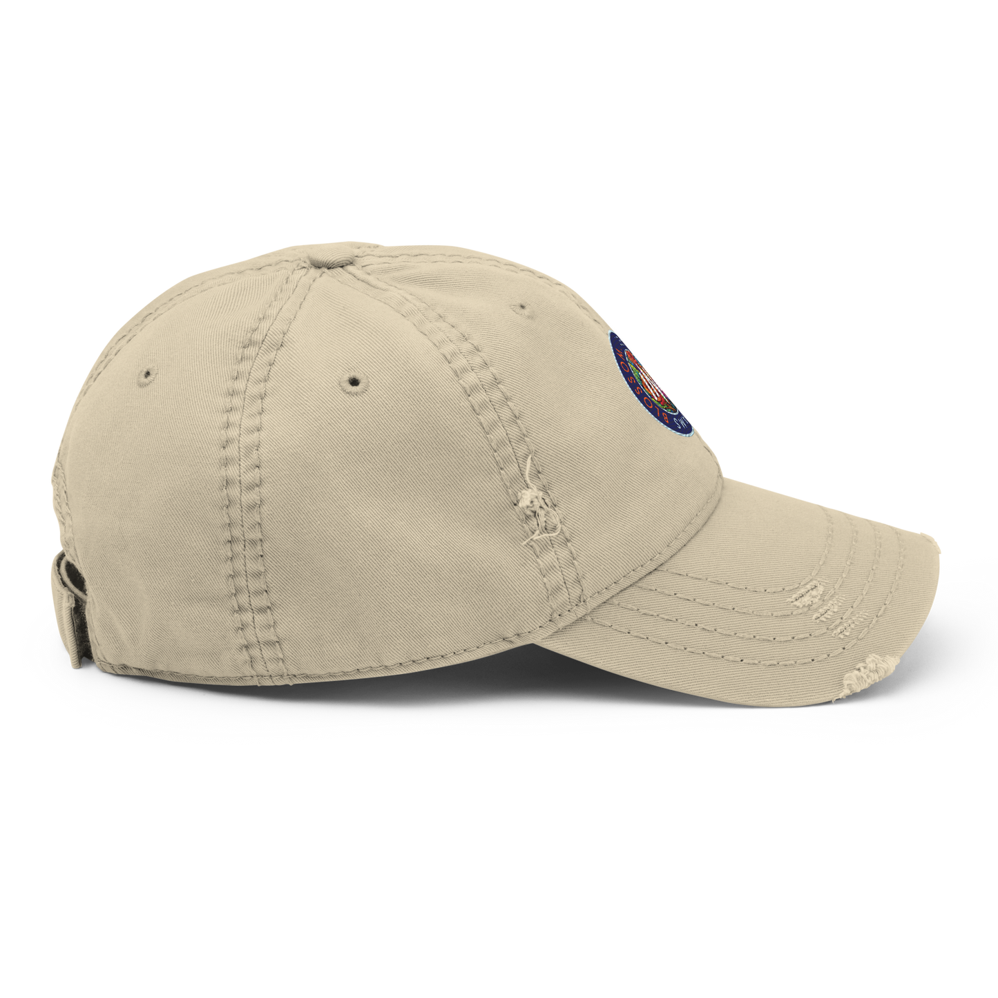 Distressed Faded Dad Hat with "Let Your Dreams Blossom" design