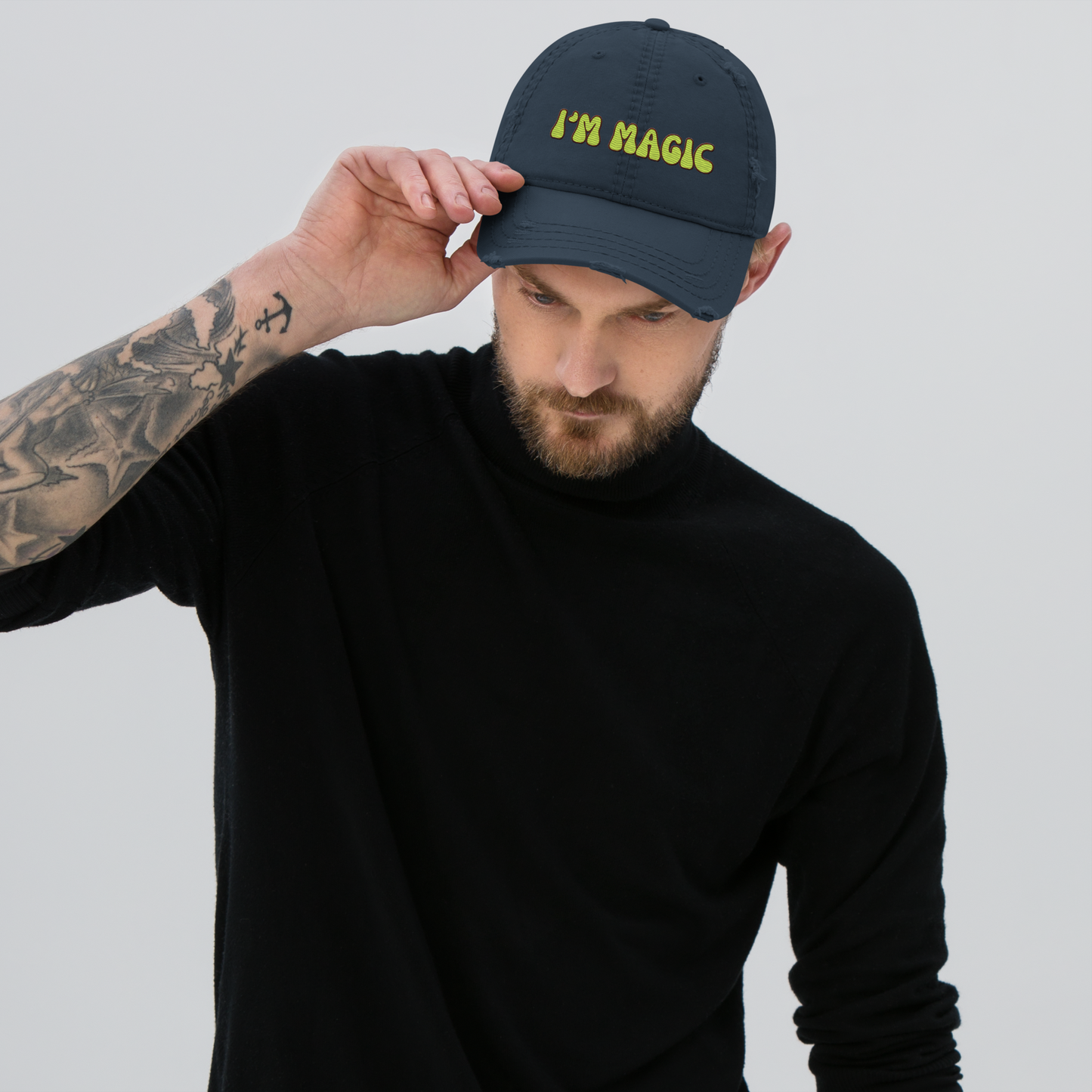 Distressed Faded Dad Hat with “I’m Magic - Ink” print