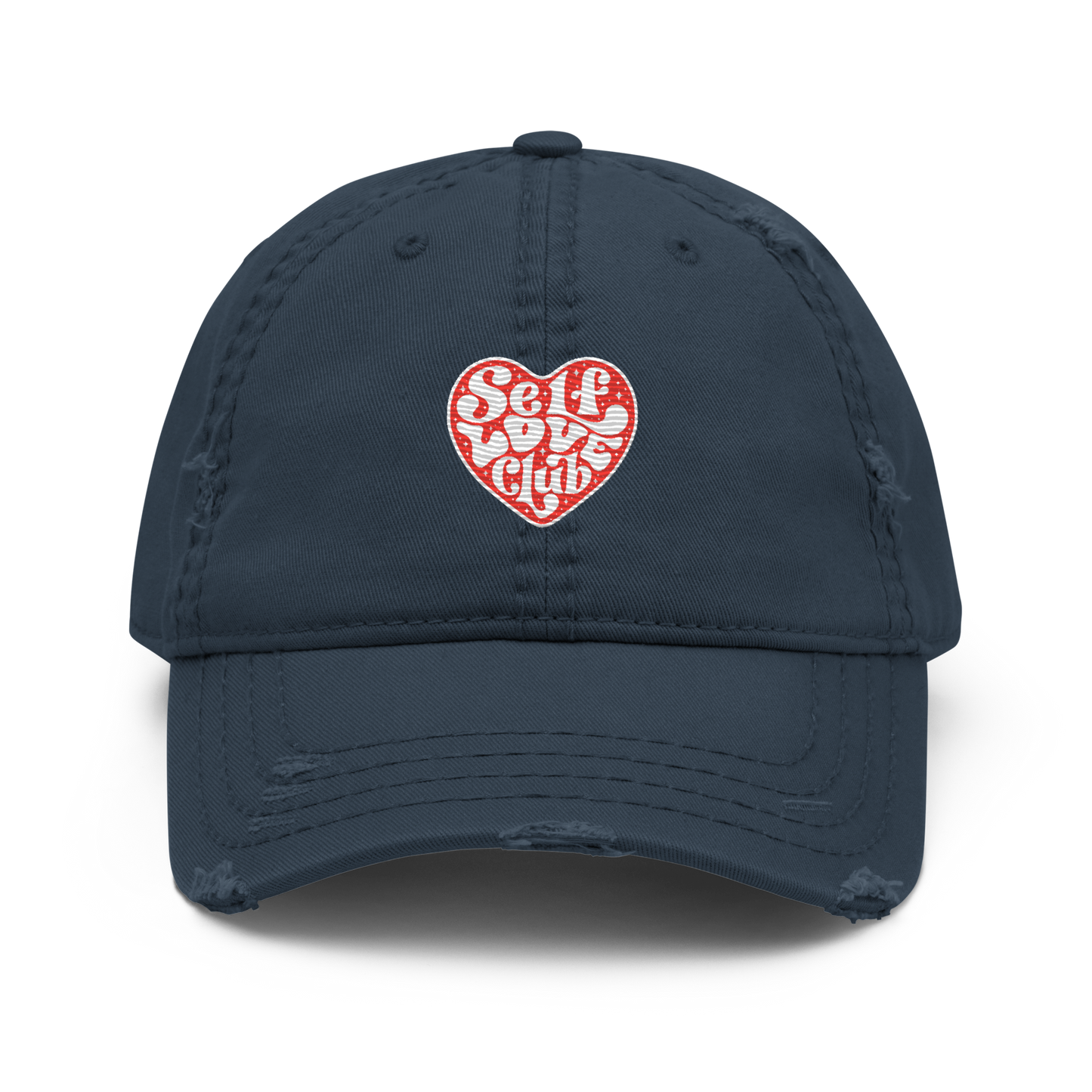 Distressed Faded Dad Hat with "Self Love Club" motif