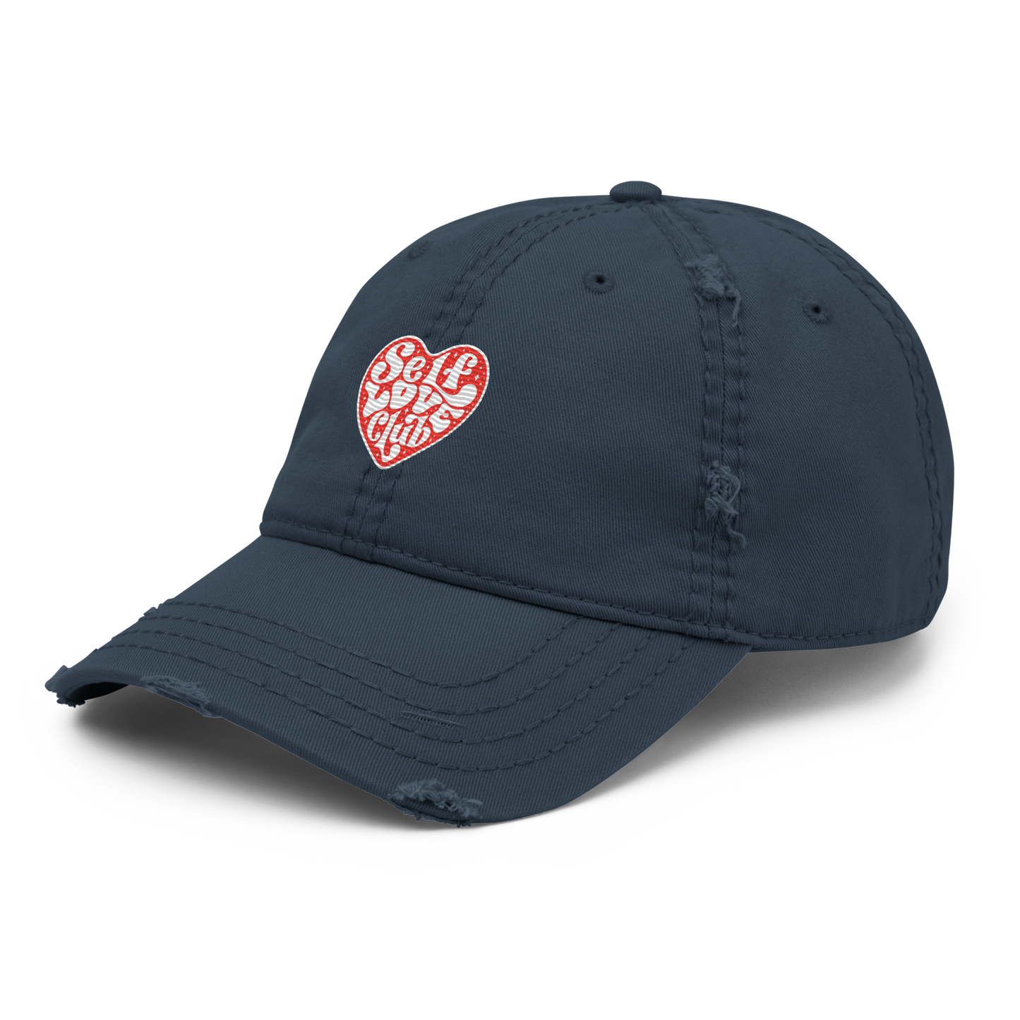 Distressed Faded Dad Hat with "Self Love Club" motif