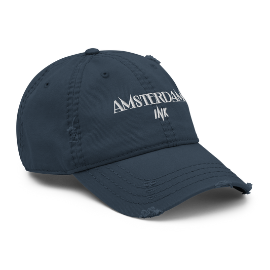 Distressed Faded Dad Hat with “Tulip Mania in Amsterdam” motif