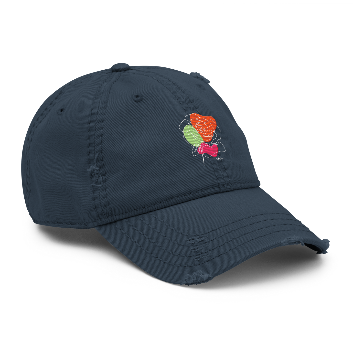 Distressed Faded Dad Hat with "Let Your Dreams Blossom" design