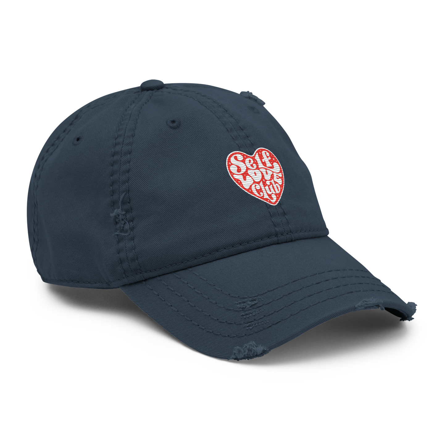 Distressed Faded Dad Hat with "Self Love Club" motif