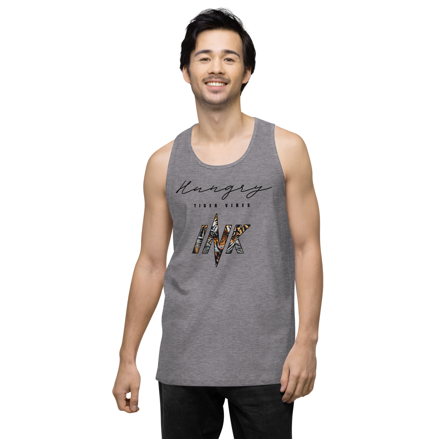 EliteBlend Premium Tank Top with “Hungry Tiger Vibes” print